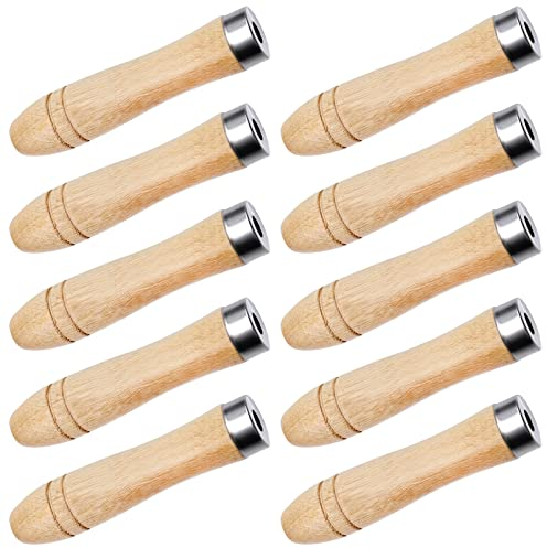 YAXIDAEVER 10 Stück Holzfeile Griff, Feilengriff Holz,Feilenheft,Sicherheitsfeilengriff mit Metall-Sicherheitsring für Griff, Ersatzfeile Schneidewerkzeug, Hartholz (6 mm Loch)