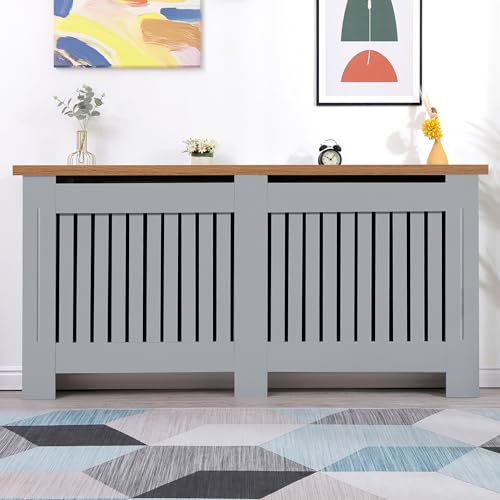 Radiator Cover Extra Large, Radiator Cover, Vertical Slatted Modern Radiator Covers MDF Wood Cabinet Shelf Heating Covers For Living Room, Hallway (19D x 172W x 83.2H CM)