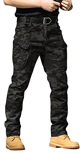 Onsoyours Pantalon Cargo Homme Multipoches Zippé Mince Pantalon de Travail Imperméable Pantalon Militaire Tactique pour Casual Activités en Plein Air A Camouflage 01 L