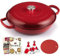 Overmont Schmortopf Gusseisen Topf 30cm - Emaille Bräter mit Deckel backofengeeignet - mit Kochbuch - für Küche Backen Schmoren Braten Rot