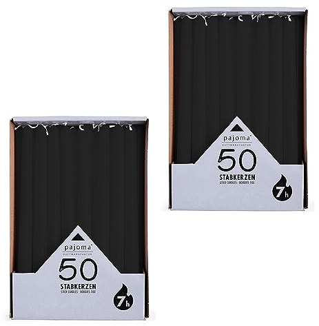 pajoma® Stabkerzen Schwarz - 2x 50 Stück | Höhe 25 cm, Brenndauer ca. 7 Stunden | Duftfrei, vielseitig einsetzbar für Kerzenhalter, Deko & festliche Anlässe