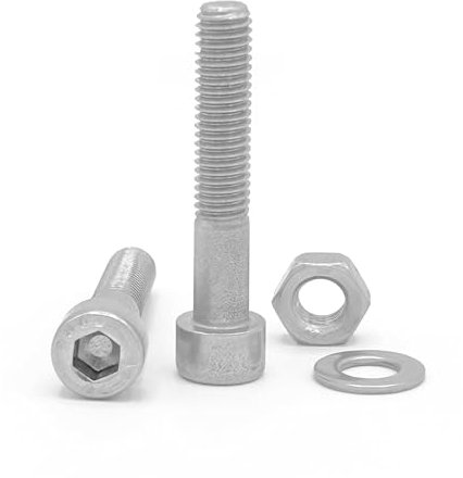 NOLDAR | Zylinderschrauben mit Innensechskant. Edelstahl (A2). Set 20 Schrauben mit 20 Muttern und 20 Unterlegscheiben (60 Stück). DIN 912 / ISO 4762 Vollgewinde. (Große M6 x 60 mm)