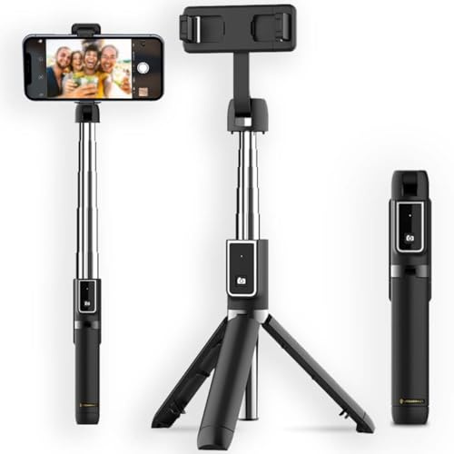URBANWAZE Extra Long Selfie Stick with Improved Tripod and Wireless Remote - Compatible with iPhone, Samsung, Huawei, Xiaomi, and Action Camera (Black) - 40 Inch 101cm Extendable, Portable (BLACK)
