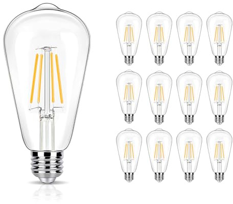 winsaLED 12 Pack LED Edison Bulbs 40 Watt Equivalent, 4 Watt LED Filament Bulb, 3000K ST19 Warm White Light Bulb, 450LM E26 Vintage Bulbs CRI 90, Not Dimmable