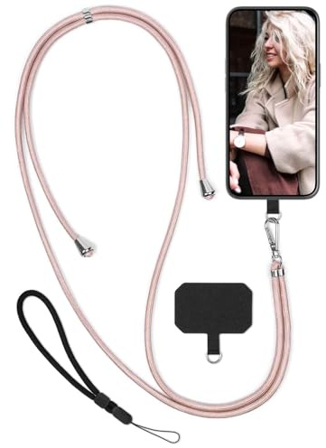moex Unleash for Doro 8200 - Mobile Phone Chain with Carabiner, Lanyard Quick Removable - Smartphone Necklace with Pad for Cases, Chain for Hanging in Rose Gold