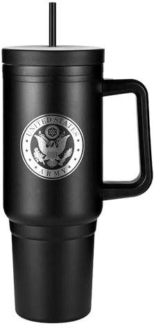 Military Veteran Products Bicchiere da 1180 ml con manico, coperchio e cannuccia, idea regalo dell'esercito americano, da usare per acqua, tè, caffè e altro ancora, per piccole imprese di proprietà
