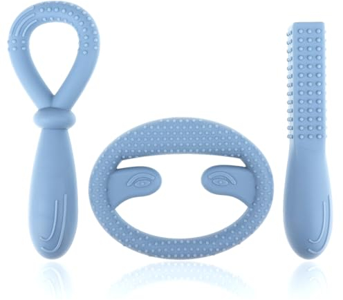 Sensory Silikon Kauen Werkzeuge für ADHS, Zahnen, Autismus - 3er Pack - Nägel kauen stop - Kauschlauch Logopädie (LichtHimmelblau)