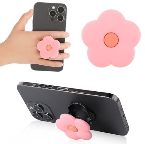 Ouligay Pink Daisy Silicone Mobile Phone Grip Stand, Cute 2d Flower Cell Phone Holder, Collapsible Expandable Cell Phone Accessory For Smartphone Tablet Cell Phone Accessory