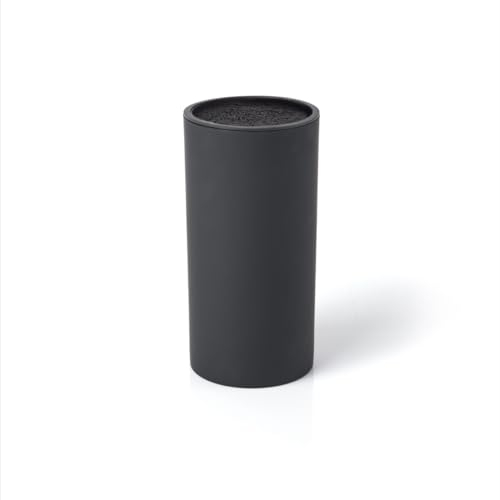 Qdesign Blocco portacoltelli universale – Blocco in plastica PP con finitura soft touch – Supporto a forma di cilindro – Conservazione ottimale – Protezione lama – Nero