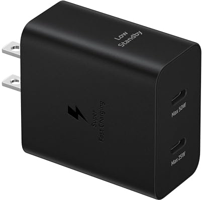 Samsung 50W Duo Power Adapter Wall Charger, 2 Ports, Cable Included, Black