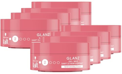 Schwarzkopf TAFT Gel Wax Strahlender Glanz (8x 75ml), Haarwax für glänzendes Finish, schonend für Haar und Kopfhaut, veganes, Haarstyling-Gelwax