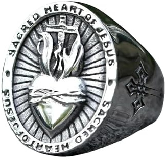 BEDT Neue Herrenringe Heiliges Herz Jesu Kreuz Amulett Betende Hände Schmuck Vintage