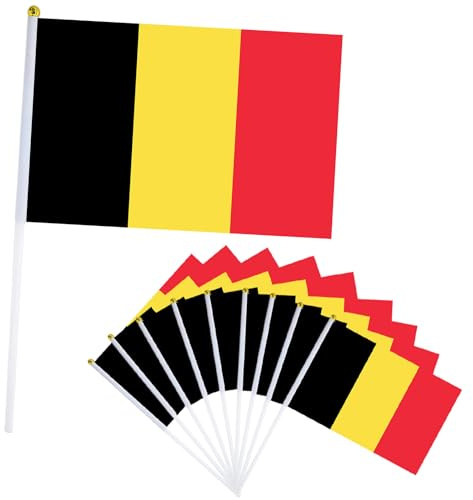 10er Belgien Flagge Klein Belgien Fahne 21x14cm,Oly Flagge Belgien Handflagge Belgien Fanartikel Mini Belgisch Handgehaltene Flaggen für Oly Deko 2024,Euro Fußball Party EM Deko 2024