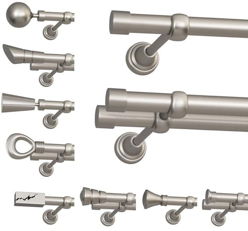 ROLLMAXXX Gardinenstange 240 cm breit - 19 mm Durschmesser - 2-Läufig - Satin Design - inkl. Wandhalterungen, Endstücken, Verbindungsrohr und Montagematerial im Duo Design