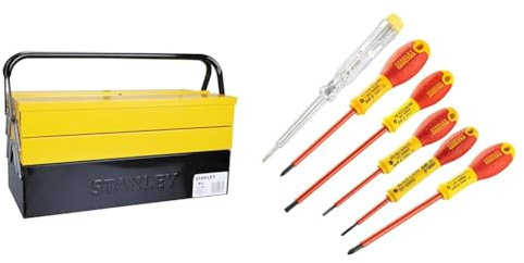 Stanley 1-94-738 94-738 Boîte métal 5 Tiroirs - Grand Volume de Rangement -deux Poignées Articulées & FatMax 0-65-443 Jeu De 6 Tournevis Isolés 1000V - Gamme FatMax - Fabriqué En France
