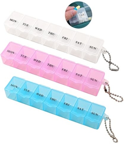 TIGERRDU 3pcs Pill Box Organiser,7-Day Pill Dispenser, Tablet Box Organiser, Times a Day Weekly Medicine Organiser Box for Daily Meds Vitamins Supplements Travel Medication Portable（Blue White Pink）
