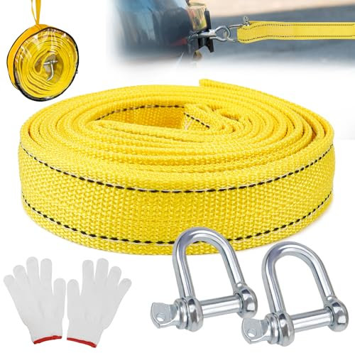 Abschleppseil Auto Tow Rope Kit 4 Meter 5 Tonnen Abschleppseil PKW Notfall-Abschleppgurt mit 2 Verstärkten Haken und 2 Handschuhen für Abschleppen und zur Rettung von Autos
