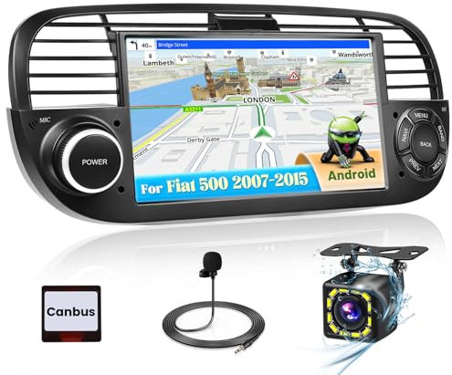 Inefala Autoradio Android 15 per Fiat 500 2007-2015, Stereo Auto Bluetooth Touchscreen 7 Pollici con GPS WiFi Mirror Link RDS/FM Radio EQ SWC Mic Retrocamera (1+32G)
