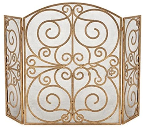 BGFYUSF Kaminschutzgitter， rustikales Messing， abgenutztes Finish， Kaminschutzgitter， 3-teiliges Kamingitter， Kaminabdeckung mit Metallgeflecht， Funken- und,Height 90cm/35