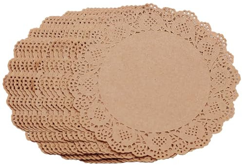 100 fogli rotondi di carta pizzo da 16,5 cm, tovagliette per dessert, torte, feste, cibo, tovagliette, centrini in carta marrone, centrini da tavolo per eventi formali, centrini per matrimoni