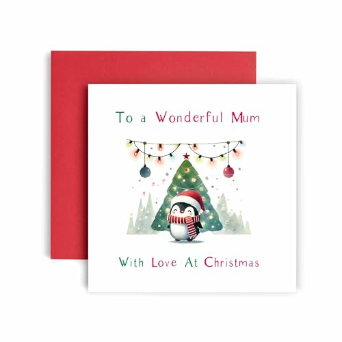 Huxters Festliche Weihnachtskarte für Mama - Pinguin Aquarell Design - Weihnachtskarte für Weihnachtsmann und Weihnachtstraditionen (Mama)