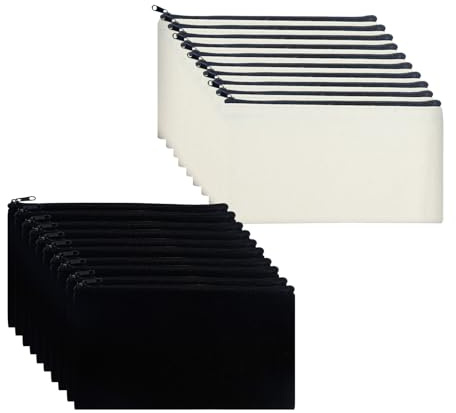 KUAOOAUK 20 Stück Stoffbeutel mit Reißverschluss, Mehrzweck Mäppchen Klein, Stoff Makeup Tasche für Kosmetik Reiseartikel Bürobedarf Geldtaschen Banktasche (Beige/Schwarz)