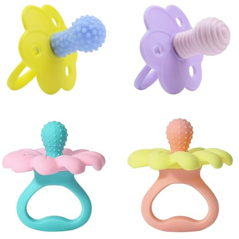 4Pcs Teething Toys for Baby, Teething Dummy, Teething Gloves 3-6 Months, 0-12 Months Baby Teething Dummy, for Babies Baby Boy Girl Gifts