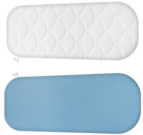 Baby-Matratze Kinderwagen, Wiege, Stubenwagen - Anti-Erstickung Weich Baby Kinderbettmatratze - geprüft nach Oeko-Tex Standard 100 - Bezug 100% Baumwolle abnehmbar & waschbar - 76x32x3 cm oval, Blau
