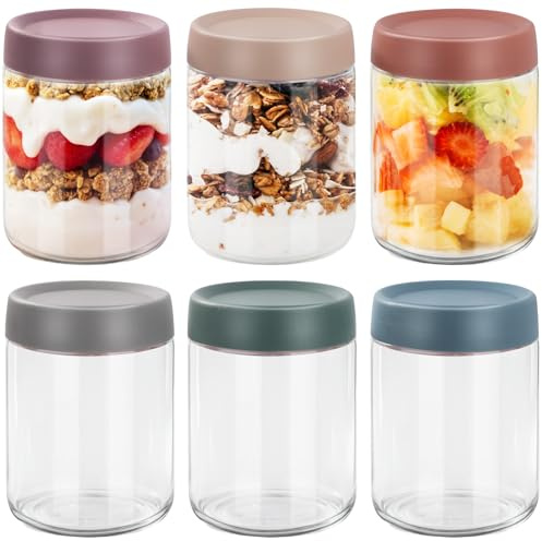 FoiiLiio 6 st 500 ml overnight oats burkar, återanvändbara glasburkar med lock, natthavre, rburk glas yoghurt med lock, murarburk för havre, sallad, pudding, sylt