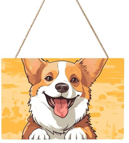 Holzkreise zum Basteln, 20,3 x 30,5 cm, Holzscheiben, niedlicher Corgi-Hund, Holz-Türhänger, hängend, rechteckige Holzscheiben mit Bindfaden, Holzornament für Schild, Türhänger, Zuhause, Urlaub