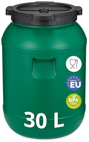 Garronda Barril Alimentario 30 L Boca Ancha Verde GD-0078 | HDPE sin BPA, para agua y alimentos, resistente y reutilizable
