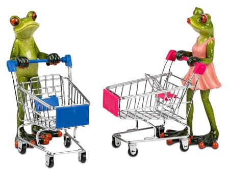 formano Forsch mit Einkaufswagen - Witzige Deko für Shopping-Fans, Geschenkidee für Männer & Frauen, handbemalte Dekofigur Froschhausen (Set Mann & Frau)