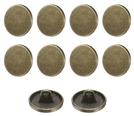QUARKZMAN 10 stycken platta metallknoppar set, 15 mm glänsande yta runda öglor, pysselknappar, ersättningsknappar för gör-det-själv män kvinnor kostym ullrock skjorta byxor, brons