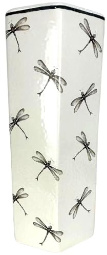 Britalia Ceramic Dragonfly Print Umbrella Stand, Hexagonal, White and Black, 44cm Height