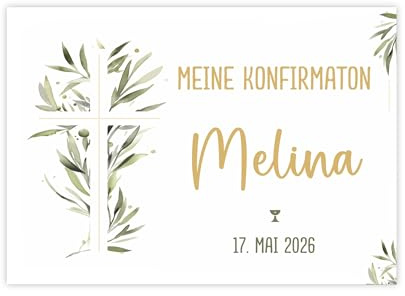 Herz & Heim® Personalisierbares Banner für kirchliche Feste – Kunststoffbanner oder Posterpapier – Motive zu Konfirmation, Firmung, Taufe oder Kommunion (Kreuz, Kunststoffplane (70 cm x 50 cm))