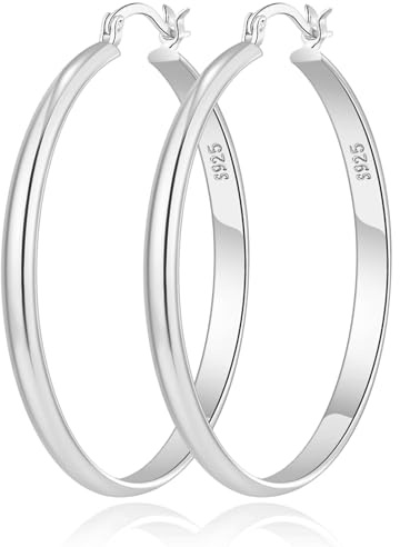 RANKEEF 3 mm Breit Große Ohrringe Creolen Silber 925 für Damen Hypoallergene Sterling Silber Post Leichte 14K Vergoldete Ohrringe Creolen Gold Groß 30/40/50/60mm