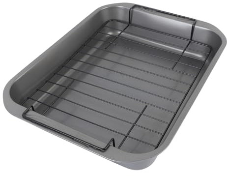 Asado, bandeja de separación de aceite eficiente con bastidor de tostado rectangular para tostadores antiadherentes para uso diario y comidas navideñas