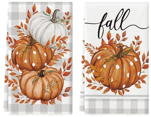 2 Pezzi Asciugamani da Cucina Zucca, Strofinacci Cucina Cotone Autunno, 43 x 66 cm Panni da Cucina Zucca, Strofinacci Autunnali, Asciugamani Cucina Autunnali per Decorazioni Autunnali, Ringraziamento
