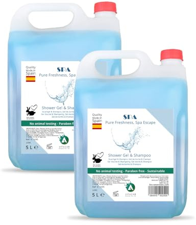 Gel & Shampooing 2 en 1 SPA - Lot de 2 Bidons 5L - Nettoyage complet cheveux et corps - Formule douce et hydratante - Arôme frais relaxant - Grand format pratique et économique pour usage quotidien