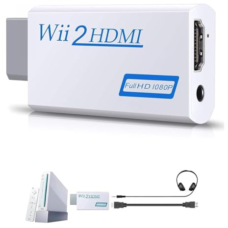 MZOYOURO Wii to HDMI Adapter, Wii to HDMI Converter, with 1PCS HDMI Cable and Audio Output, Adapter Connector Output Video, with Audio Jack Compatible with All Wii Display Modes