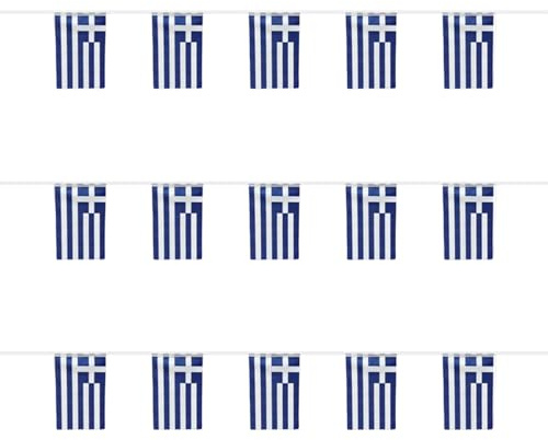 Greece Bunting Flags 10 Metre Greek Flag Garland 30pcs for Party Festival Celebration Sport Schools Street Carnivals Birthday Garden Home Remembrance Day Decorations Polyester Material Fabric