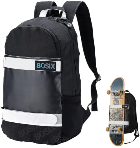 80SIX Small Hiking Backpack, 20L Lightweight Waterproof Rucksack Skateboard Bag Daypack for Men & Women Travelling, Cycling, Motorbiking, Skateboarding, Camping, Walking, Gym and Outdoor Sports, Black