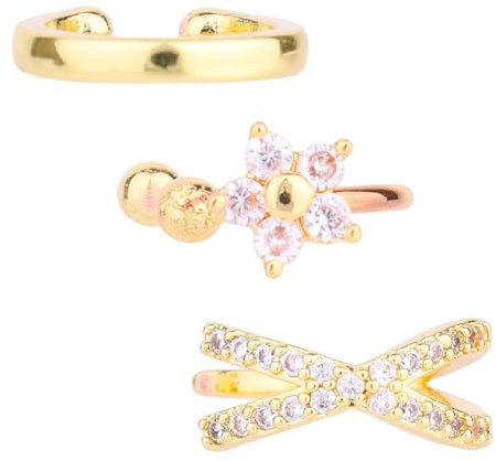 3st Non-Piercing Öroncuffar för Kvinnor, Guld Clip-On Justerbara Örhängen Koppar Trendig Brosk Smycken Outfit Dekoration