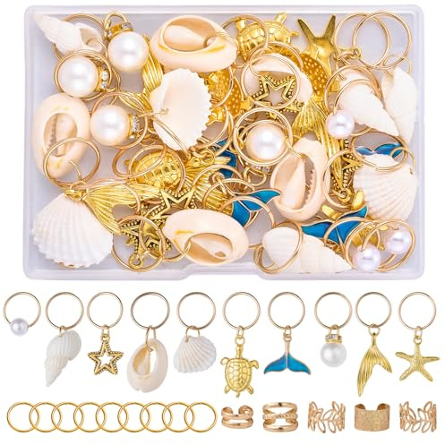 HUAAPLEVLA Hair Jewelry for Braids Hair Accessories, Seashell, Gold, 54 Pcs