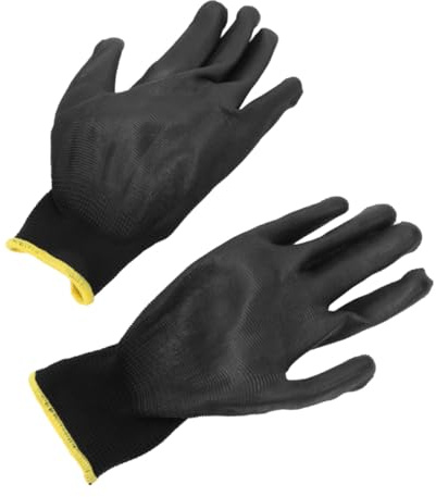 FONDOTIN 12 paia Guanti Antistatici in Nylon Rinforzati Guanti Protettivi da Antiscivolo per Uomo Resistenti e Comodi per Uso Meccanico e