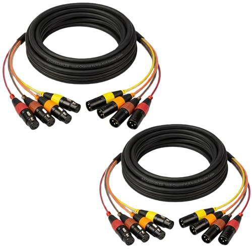 AxcessAbles 2-Pack 20-Foot Multi-Colored 4-Channel XLR Snake Cable, XLR Male to Female Audio Multicore for Stage, Studio, PA & Live Sound