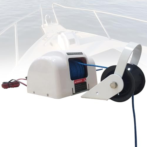 YXFAZPP Winch Elettrico da 12V per Barche, capacità di trazione di 318 kg, Corda di 31 m, con Luce LED per pontone, Yacht, Coperta della Nave Senza Fili e Cavo. (Cordlessandcable)