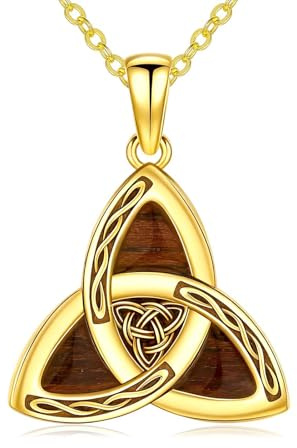 YEESIA Goldene keltische Knoten-Halskette für Damen und Herren, 925er Sterlingsilber, keltischer Knoten-Anhänger aus Ebenholz mit Holzschmuck, Geschenke für Damen und Herren