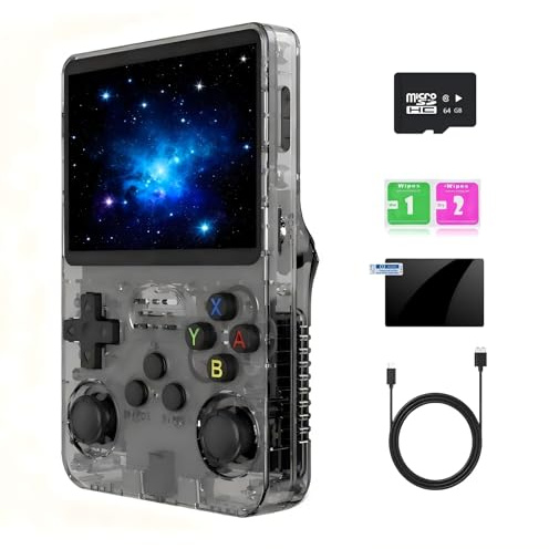 BattAkuus R36S Retro Handheld Game Console, 20000+ Games, 64GB Storage, 3.5 Inch IPS Screen(Black)