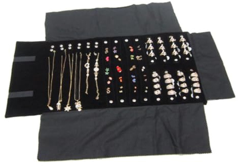 Gatuida Borsa Porta Gioielli Arrotolabile in Velluto Nero, Organizer Multifunzione per Orecchini, Collane e Anelli, Custodia Compatta da Viaggio per Protezione Gioielli Delicati